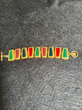 Vintage Byzantine Anne Klein Gold-Tone with Red Green and Blue Enamel Panels